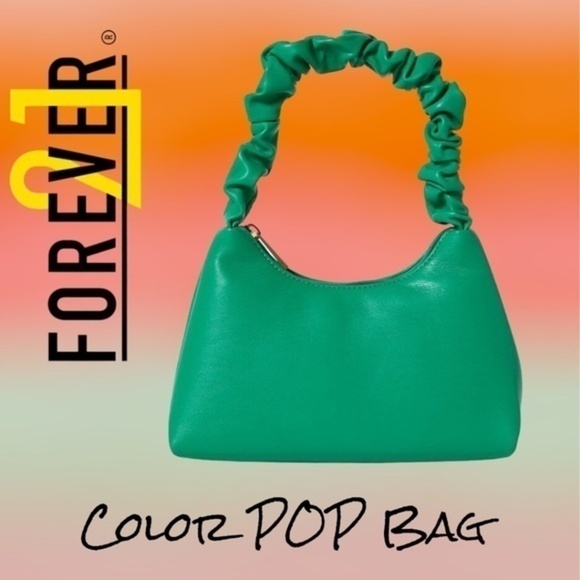 Forever 21 Handbags - FOREVER 21 Faux Leather Ruched-Strap GREEN Color-Pop Handbag/Purse/Bag NWT